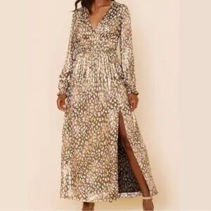 NWT Jun & Ivy Francesca’s Metallic Leopard print Maxi Dress SMALL